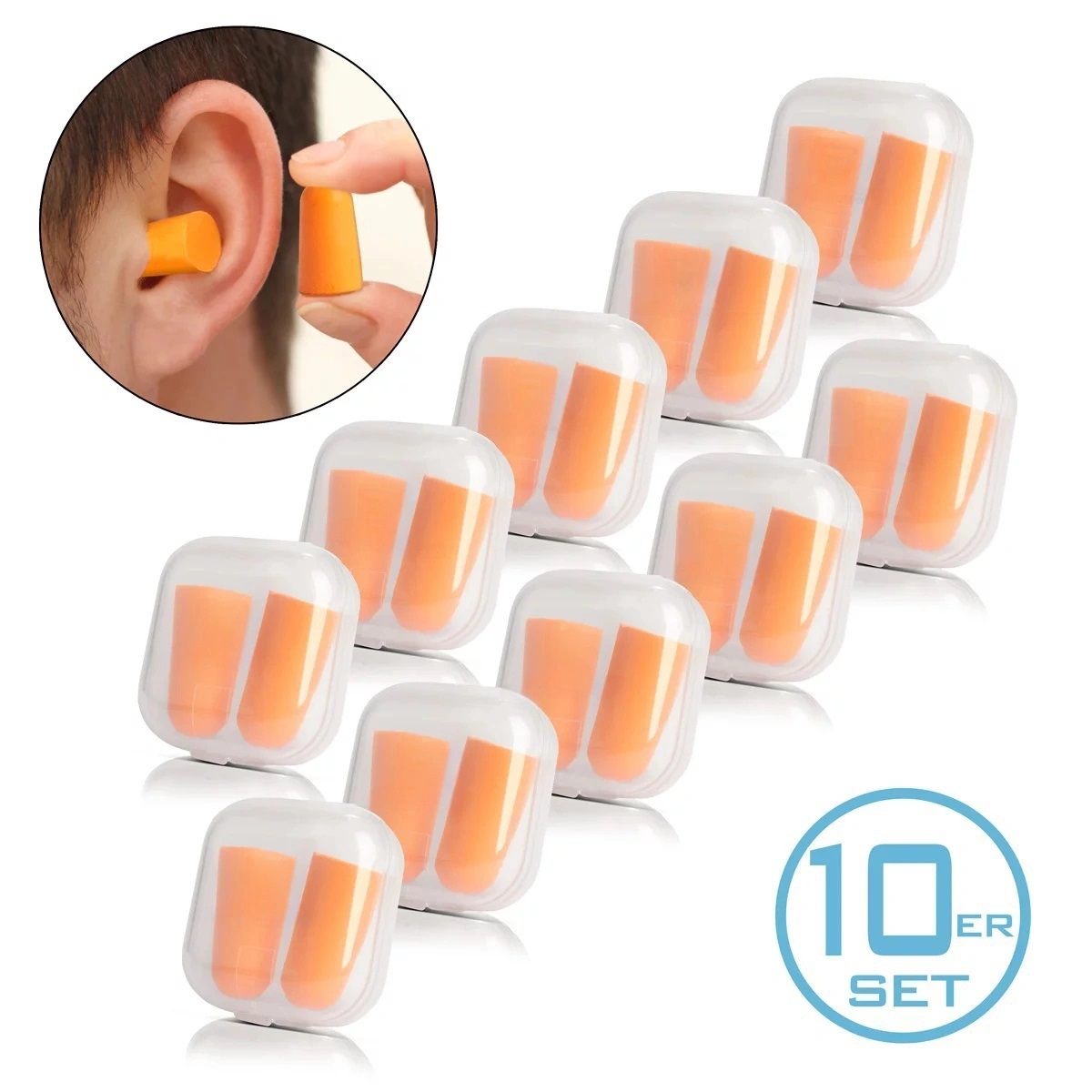 VICKY Earplugs 10 pairs of hearing protection | noise protection | ear protection | ear plugs | PPE earplugs made of soft silicone foam with practical transport box