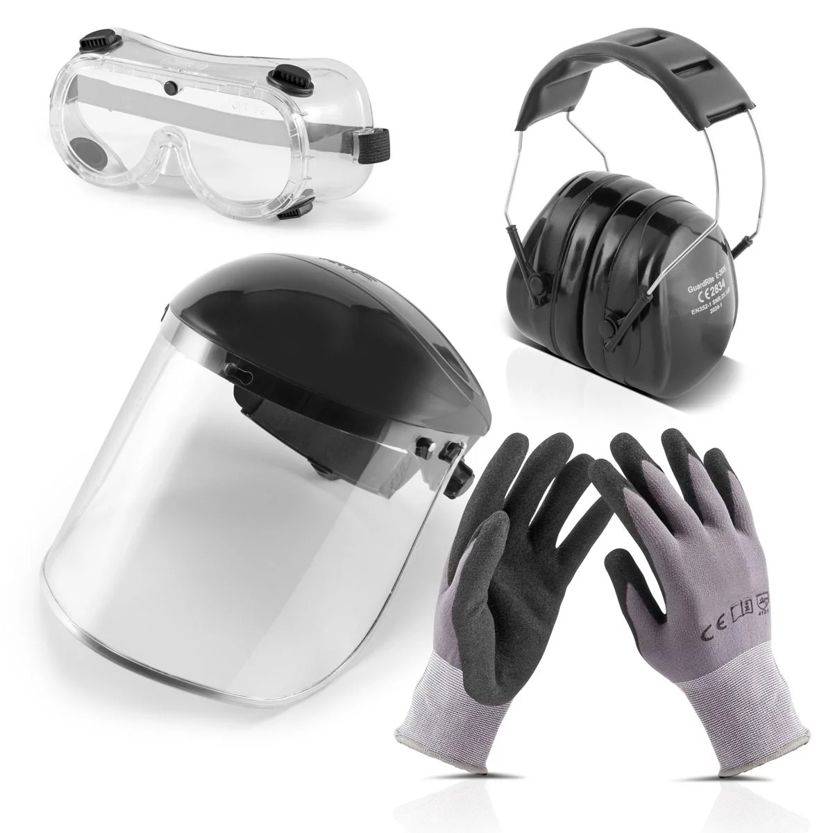 Vicky 4-piece combination protection set KS-2 with hearing protection, basket goggles, face shield and protective gloves for safe work