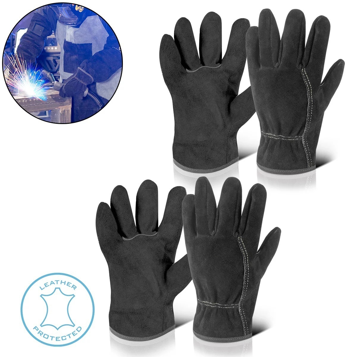 Vicky 2 x welding gloves | heat protection gloves | work gloves | heat-resistant gloves made of high-quality split leather for welding and plasma cutting