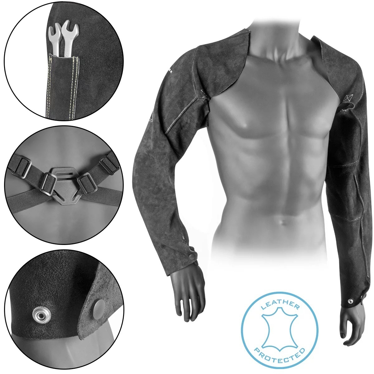 Vicky  welding sleeves | welding gauntlets | welding sleeves | welding arm protection | welding protective clothing with carrying straps made of high-quality split leather
