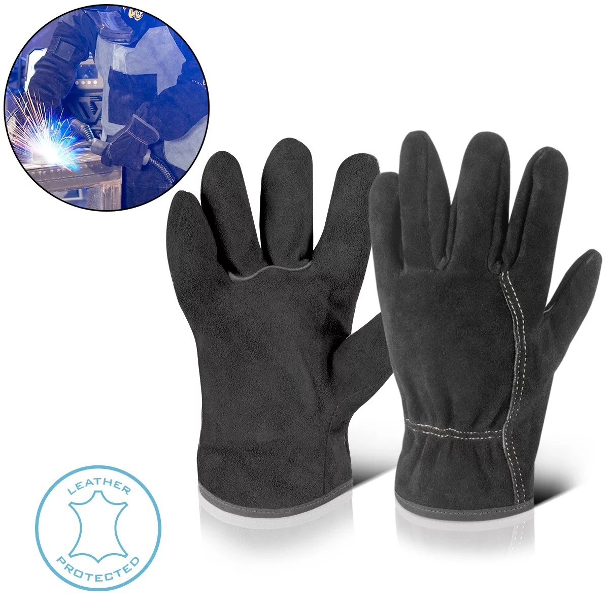 VICKY Welding gloves | heat protection gloves | work gloves | heat-resistant gloves made of high-quality split leather for welding and plasma cutting