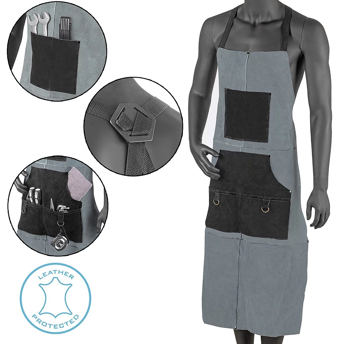 Vicky Welding apron | protective apron | leather apron | blacksmith apron | work apron | workshop apron | welding apron made of high-quality split leather for welding and plasma cutting