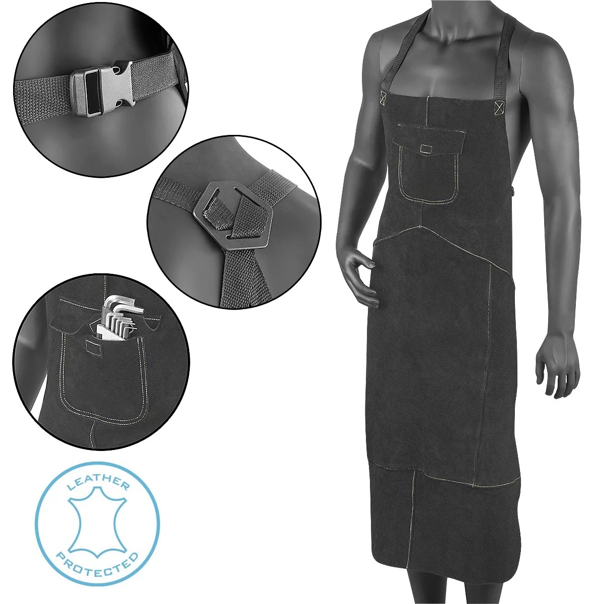 Vicky welding apron | protective apron | leather apron | blacksmith apron | work apron | workshop apron | welding apron made of high-quality split leather for welding and plasma cutting
