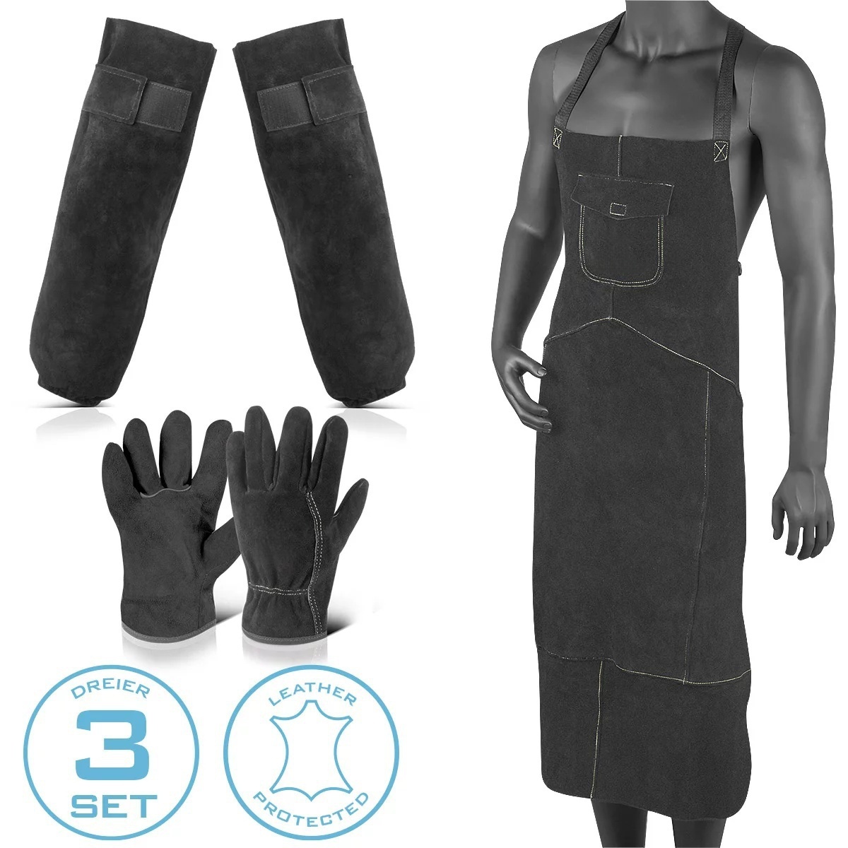 Vicky Welding protective clothing set with welding apron, welding sleeves and welding gloves PPE for welding and plasma cutting