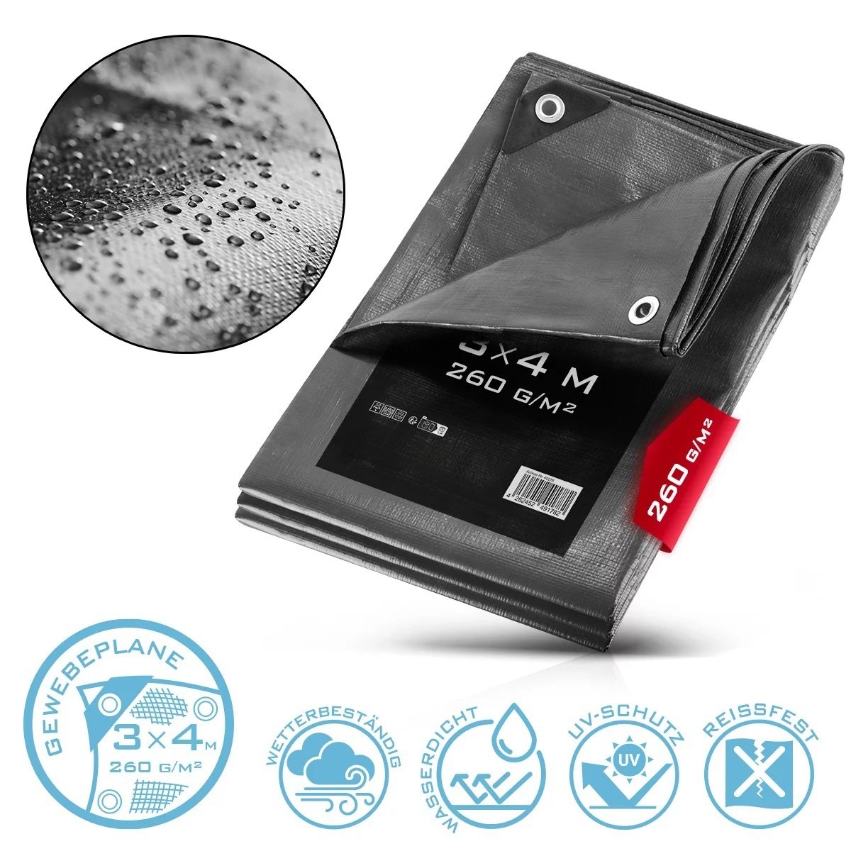 Vicky Tarpaulin with eyelets 3 x 4 m 260 g/m² waterproof protective tarpaulin | fabric tarpaulin | garden tarpaulin | boat tarpaulin | wooden tarpaulin | PE tarpaulin