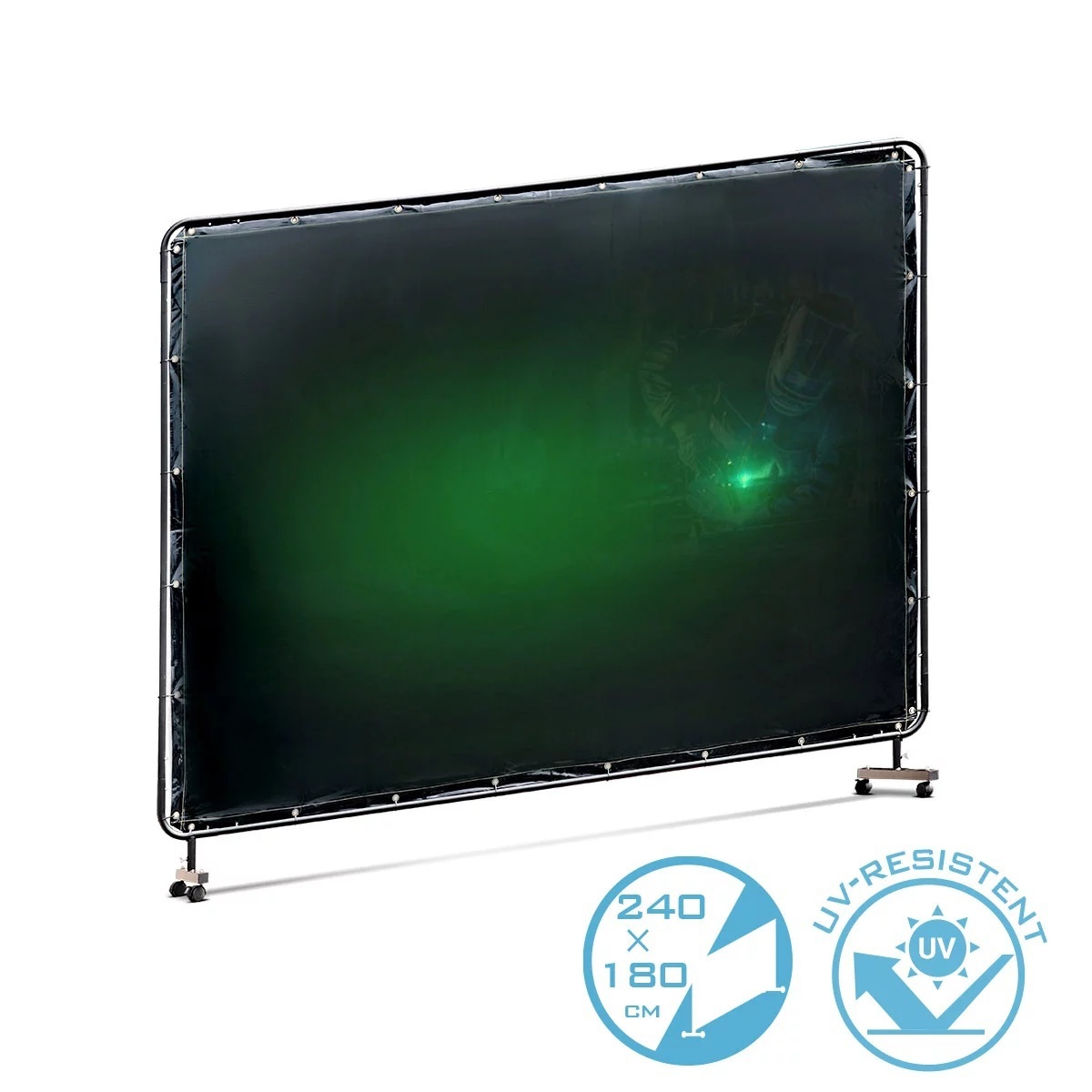 Vicky Welding protection curtain welding protection curtain 2,4m x 1,8m, UV resistant partition wall made of high quality vinyl plastic, mobile steel frame with rollers