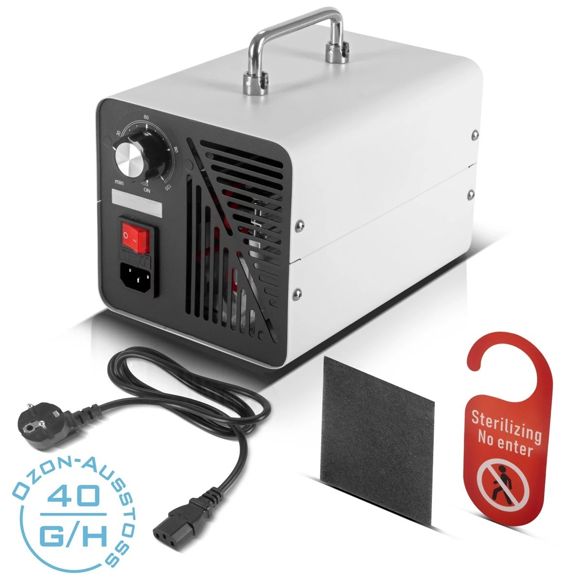 Vicky ozone generator OG-40 ST with 40 g/h, up to 200 sqm, continuous operation and timer function, ozonizer | ozone device | ozone air purifier for neutralizing odours in cars, households